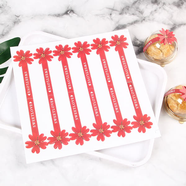 10 st Midhöstens Mooncake Sticker 3D Persika Blomma Safflor Spänne Mini Cupcake Box Förpackningsdekaler Etiketter Leverans Pink