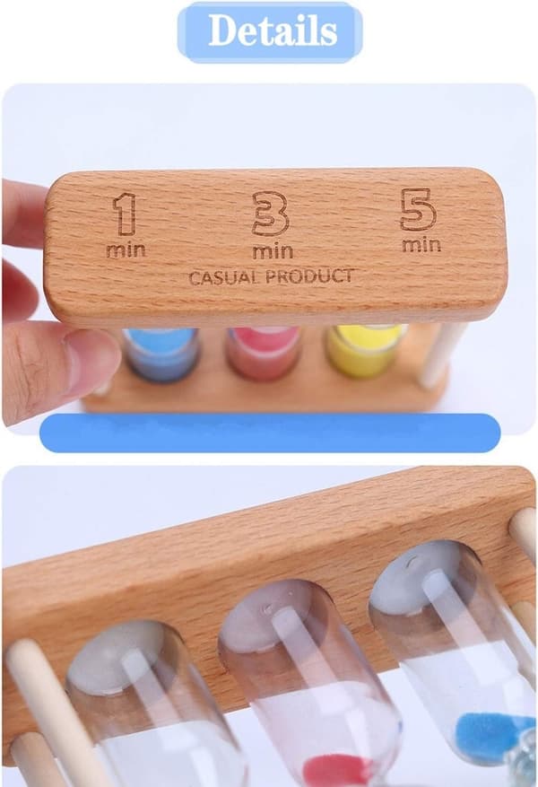 Timeglas i træ 1+3+5 minutter Mini ornament lille gavepynt hjemmekontor (farve)