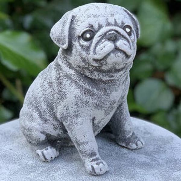Mops Statue Hagedekor Simulering Valp Resin Ornament for Hjem Gård Hagedekorasjon