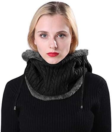 #2 i 1 Strikket Fleece Hat - Sort Vinter Halsvarmer Ørevarmere Cyc#