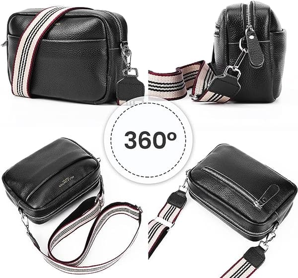Crossbody-väska för kvinnor, liten äkta läder svart