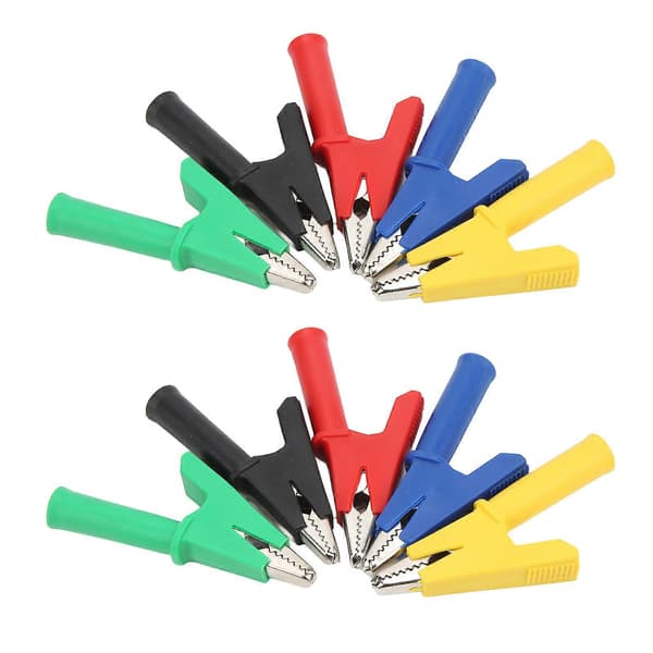 Krokodilleklemme Isoleret Testklemme 4mm Jack 10mm Åbning Rød Sort Gul Blå Grøn 60049