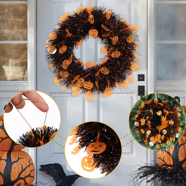 Halloween krans dekor glitter rund krans hängande dörr vägg orange pumpkin