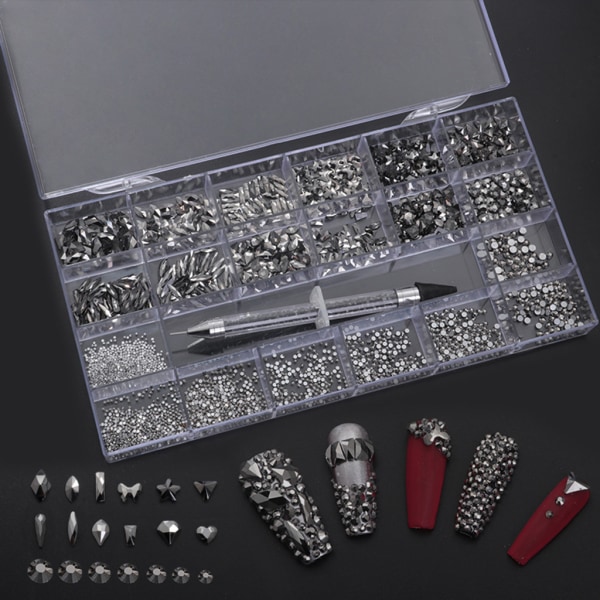 Oregelbundna Rhinestones Flatback Nail Jewels 3D-dekorationer Diamantliknande stenar Gems Set för Nail Art DIY Flat Strass 15