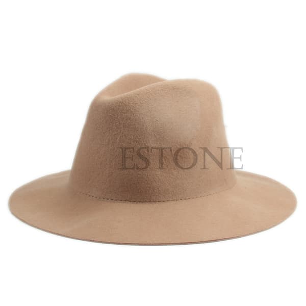 Vintage damer kvinner bredbremmet ullfilt hatt Floppy Bowler Fedora Cap Camel