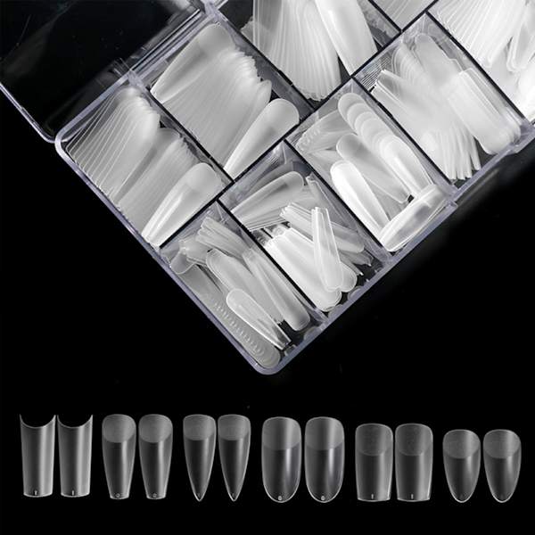 500 stk Transparente falske neglespisser Matt firkantet trapes stilettdråpe Oval falske negletips for hjem DIY Neglekunstsalong Water drop
