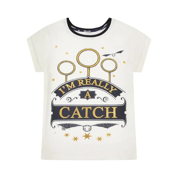 Harry Potter Quidditch kortarmet pyjamas for kvinner Whi White/Navy 8-10 UK