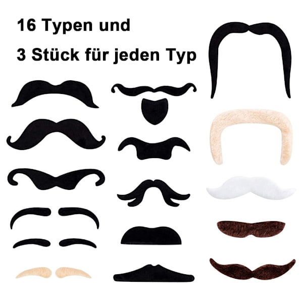 Bart selvklebende 48 falske skjegg for å lime Schnauzer Fake 48pcs