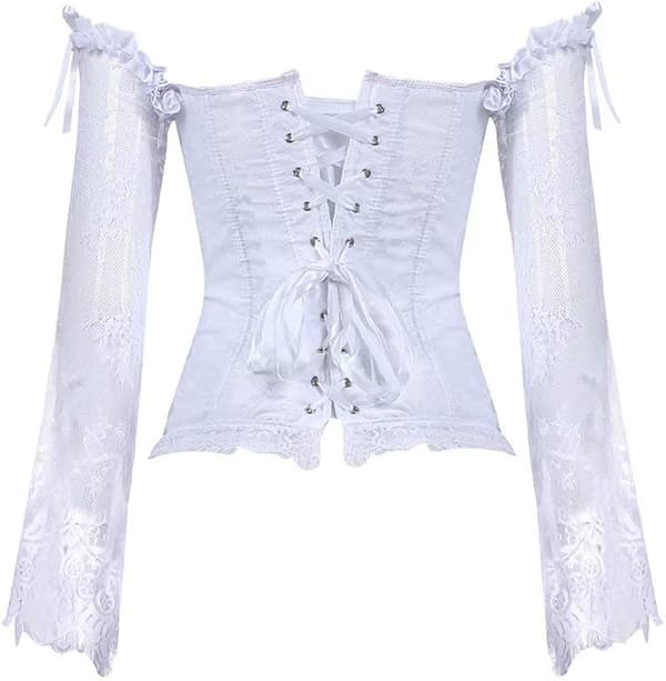 Korsetter för kvinnor Overbust Bustier Top Gothic Sexy Shoulder 8127white 5XL