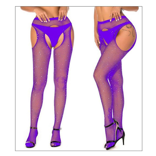 1/2/3 Kvinnor Crystal Rhinestone Fishnet Mesh Purple 1Set