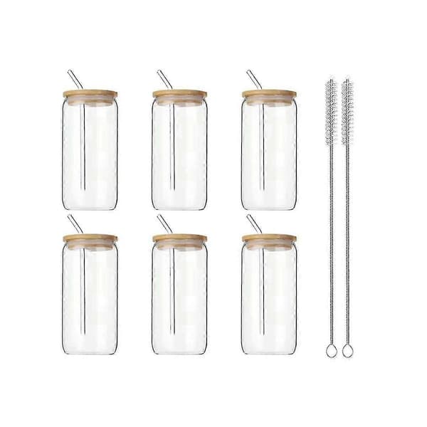 6-pack 16oz Glasmuggar med lock och sugrör Klara glas för kaffe, öl, te, vinglas Dryckesredskap Hållbara