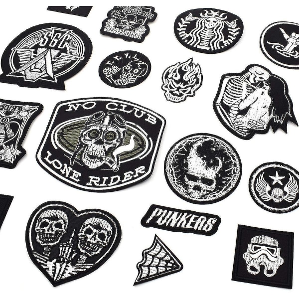 20 kpl Vaatelappuja (pääkallo/punk) Ommeltavat paikat Silitettävät paikat Kirjailumerkit