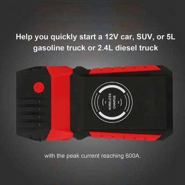 DC12V Bilstartboks Trådløs Lading Bærbar Batteriboosterpakke med LED-frontlys EVA-veske