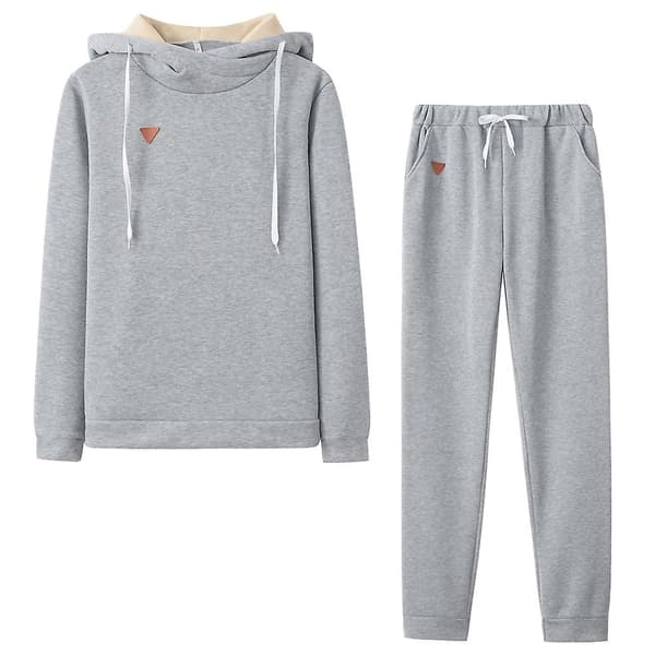 Dame Efterår og Vinter Varm Hættetrøje Top + Bukser Passer Sportstøj Light Grey S