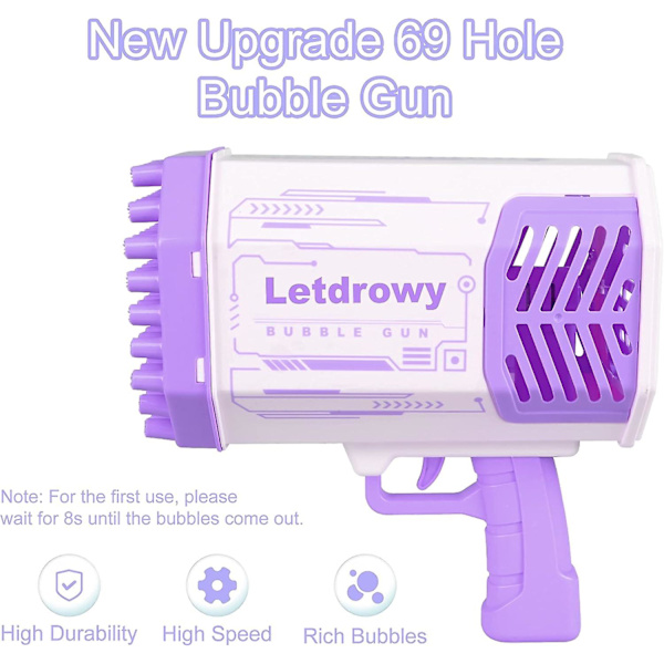 Bubble Maker For Kids - Bubble Gun Leksaker för pojkar 8-10 år, Bubble Maker Toddler för 1-3 år, Blue Bubble Maker födelsedag, påsk, Halloween Purple