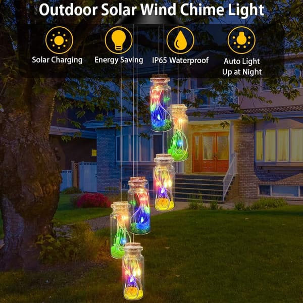 Solar Wind Chime Light - Fargerik ønskeflaske Solar Wind Chimes Utendørsdekorasjonslamper med IP