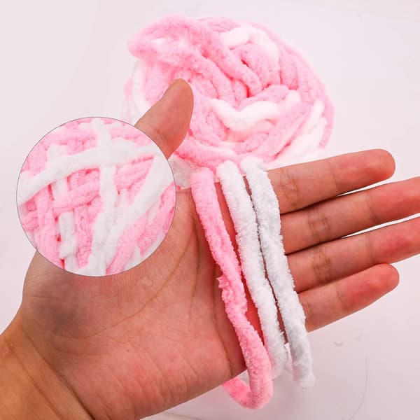 #(Rosa Hvit) 4 Pakker 100g Akryl Strikkegarn for Hekling, Strikking#