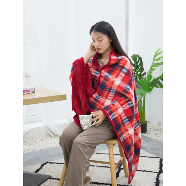 Mjuk multifunktionell tupplur Lunchpaus Sjalfilt Förtjockad flanellfilt Höst- och vintertäcke Red Plaid 80x130cm