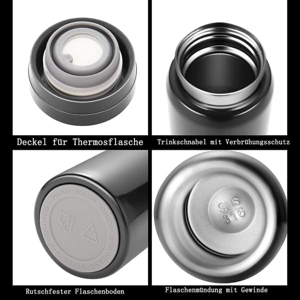 Miniisolerad vattenflaska - 18/10 rostfri stålkolv, läcksäker, spillsäker, håller drycker varma och kalla null none
