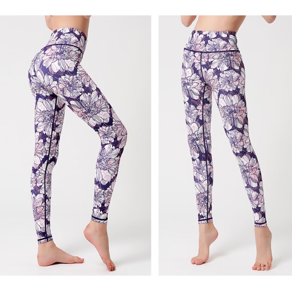 Damer med hög midja Skinny printed Sport Fitness Yoga Byxor-HK282 L