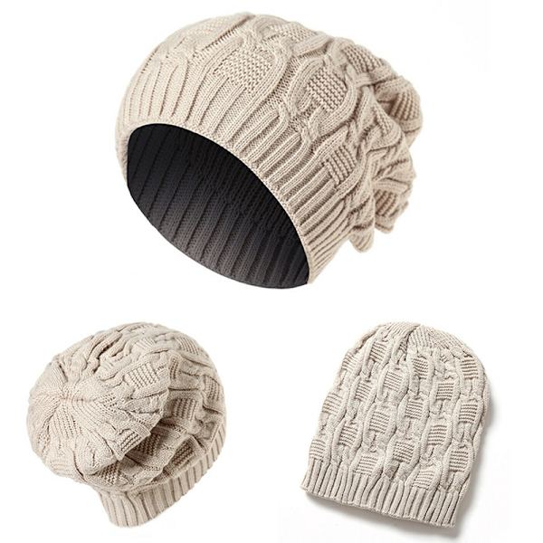 Cap Mode Håll Varm Vinter Mössor Stickad Ullmössa beige