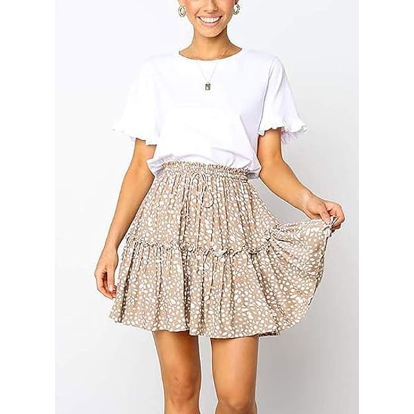 Print for kvinner med høyt liv volang Boho-miniskjørt (khaki, M)
