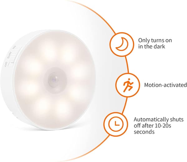 3 LED nattlys USB oppladbar LED bevegelsessensorlampe Automatisk