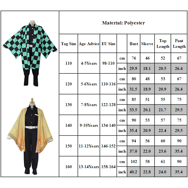 Halloween emon Slayer Cosplay Kostym Outfits Party ress Up D 140cm
