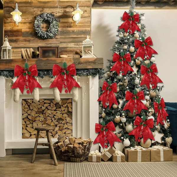 4 st Julglitter Röd rosett Julkransrosetter med tallkottar
