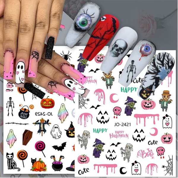 10 ark Halloween Nageldekaler 3D Halloween Skräck Nageldekaler