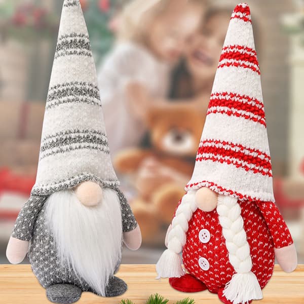 Jul Skägg för docka i randig hatt Dvärgtomte för dockornamenter Söt tecknad dvärgtomte Heminredning Jul Red