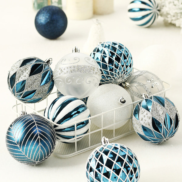 8 cm julkulor prydnadsföremål, 16 st splittersäkra färgglada Blue White
