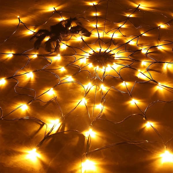 Led Halloween Spider Web Light Net Lights Och 1 Black Spider For Yard Garden Skrämmande Halloween-tema Battery