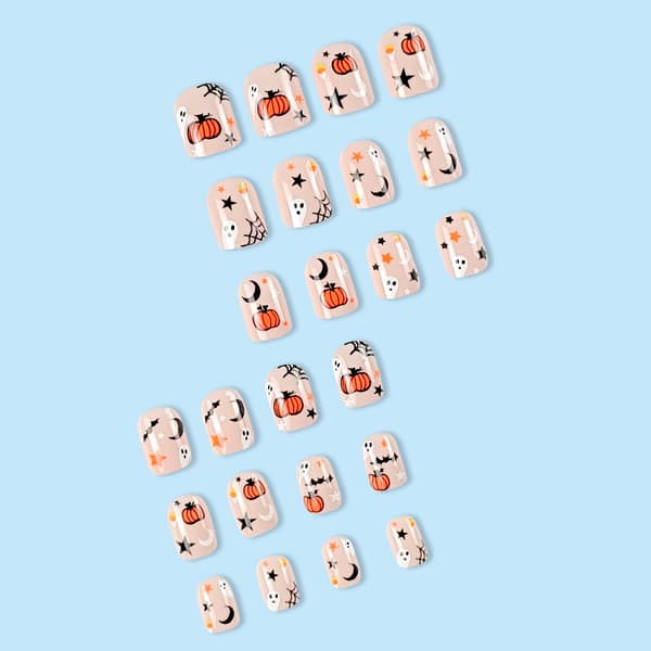 24st-Halloween pumpa Cartoon Fun False Nail Patches Sweet Cool