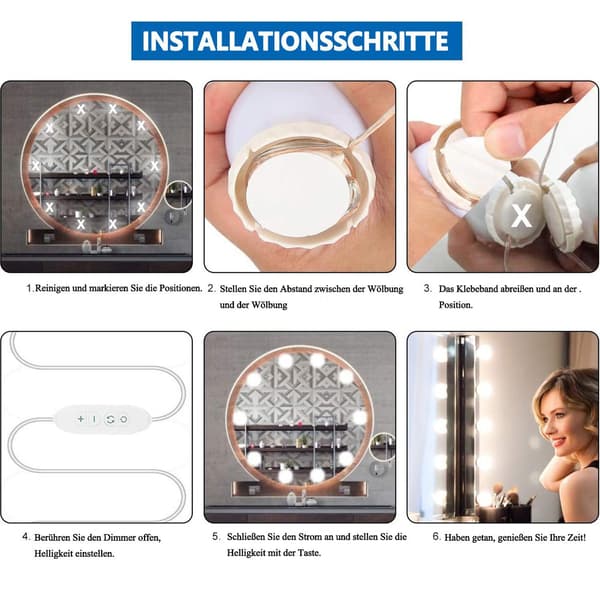 #(8 kappaletta) LED-peilivalo, LED-peilivalo, 3 väritilaa, pukeutumispöydän valo, meikkivalo#