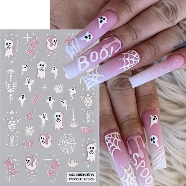6 ark Halloween Nail Art Stickers Dekaler 3D självhäftande söt