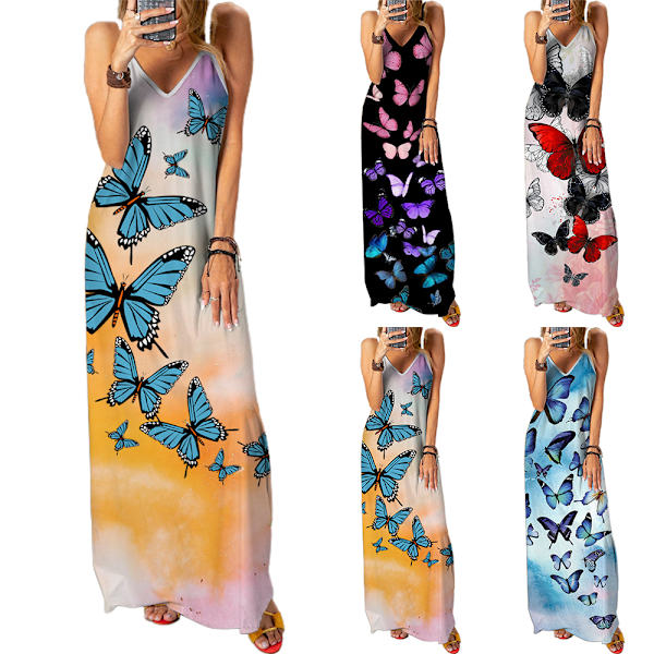 Damklänning 3D utterflies Print Elegant lång klänning för fest B L