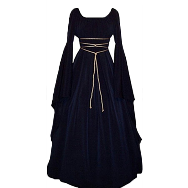 Halloween Medeltida Lång Maxiklänning Gothic Cosplay Kläder purple navy blue