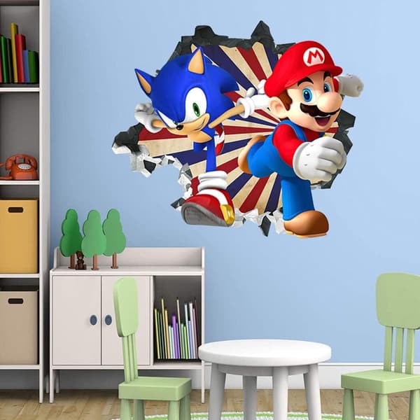 Mario 3D veggklistremerke, tapet, PVC, dekorasjon, 49*42cm