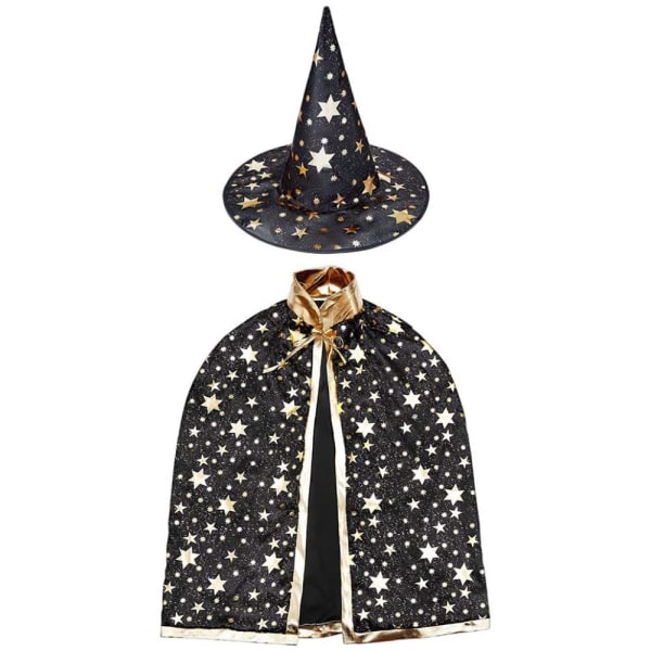 Barn Halloween kostym, Witch Wizard Kappa med hatt för Magie Schwarz