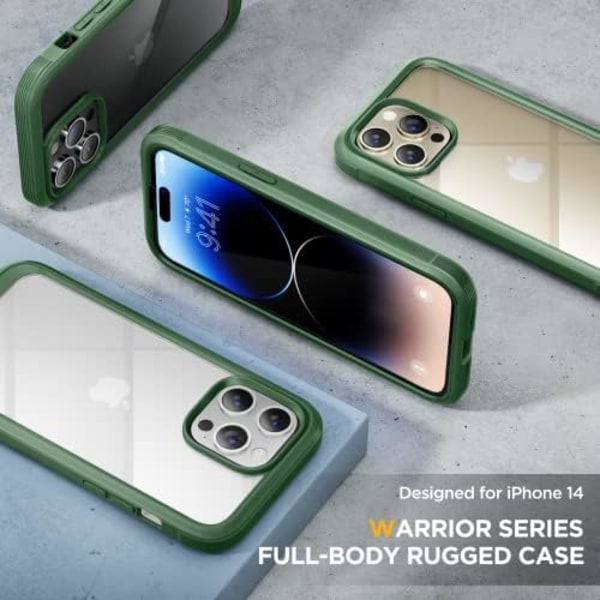 Miracase Glass Series Designad för iPhone 14 Pro Max Case 6,7 tum, [2023 Upgrade] Bumper Case med inbyggd 9H härdat glas Scr Acacia Green