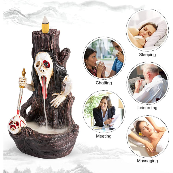 Kreativt malet kranie backflow røgelse halloween aromaterapi
