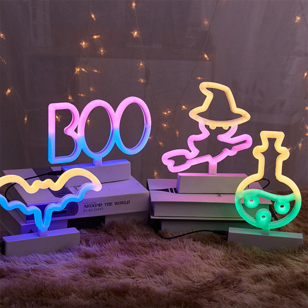 Halloween LED neonskyltljus, halloweenlampa med batteri BOO