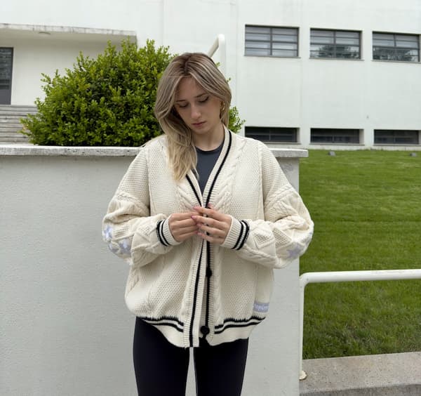 Handgjord vit stjärna Folklore Cardigan Star Broderad Merch Ove qd S