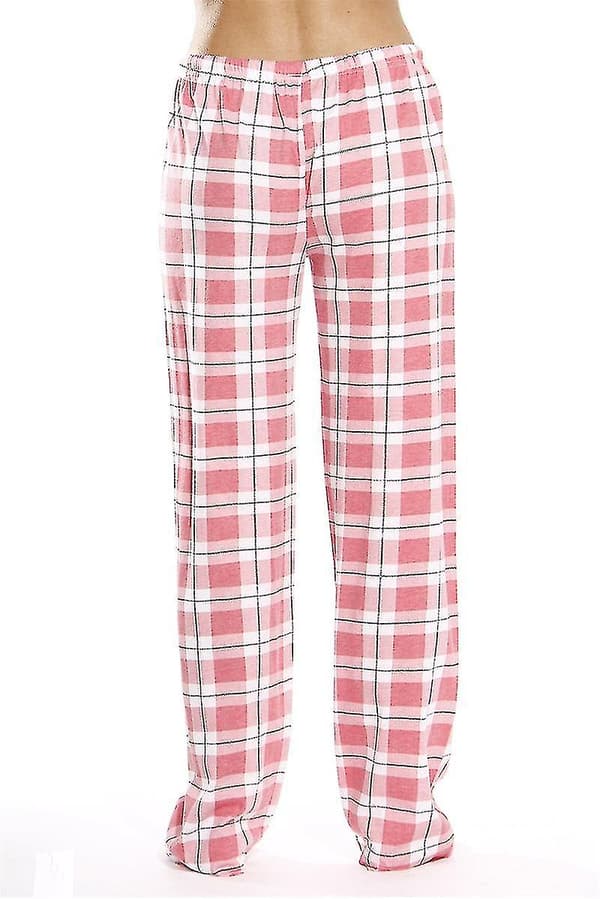 Pyjamasbukser til kvinder med lommer, bløde flannelternede pyjamasbukser til kvinder CNR pink M