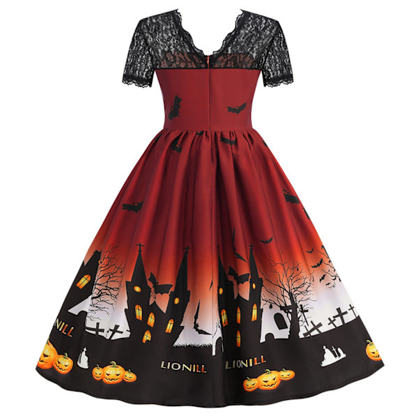 Kvinders rundhalsede Casual Halloween-kjole red XL