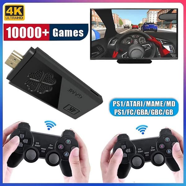 Videospelskonsol 2,4 g dubbel trådlös handkontroll Game Stick 4k 10000 Black 32G
