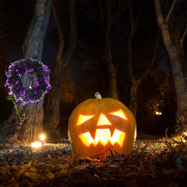 Halloween krans dekor glitter rund krans hängande dörr vägg purple bat