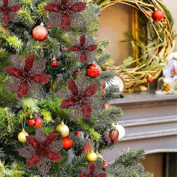 24st Glitter Julstjärna Artificiell Red
