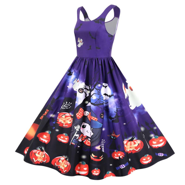Lady Sleeveless Halloween Festklänning Rockabilly Swing Dress B XL
